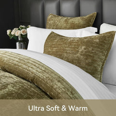 Velvet Quilt Queen Size Luxurious Velvet Coverlet Olive Green Bedding Striped 07FC0E-D4 - KOEEK