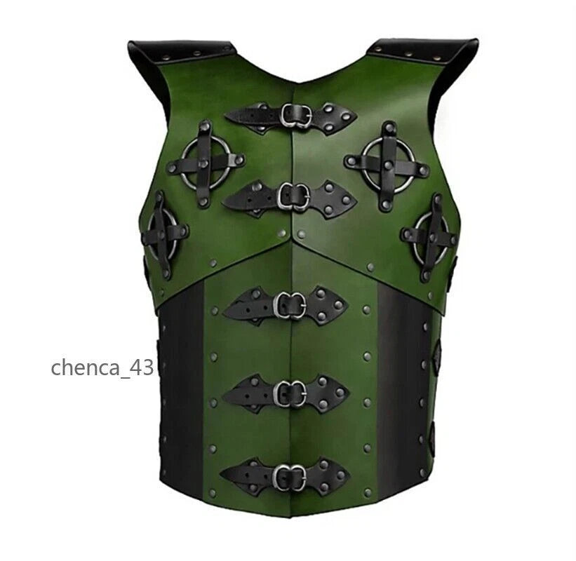 Medieval Adjust Leather Armor Vest Cosplay Hatless War Jacket Riveted Fasteners 07FC0E-D4 - KOEEK