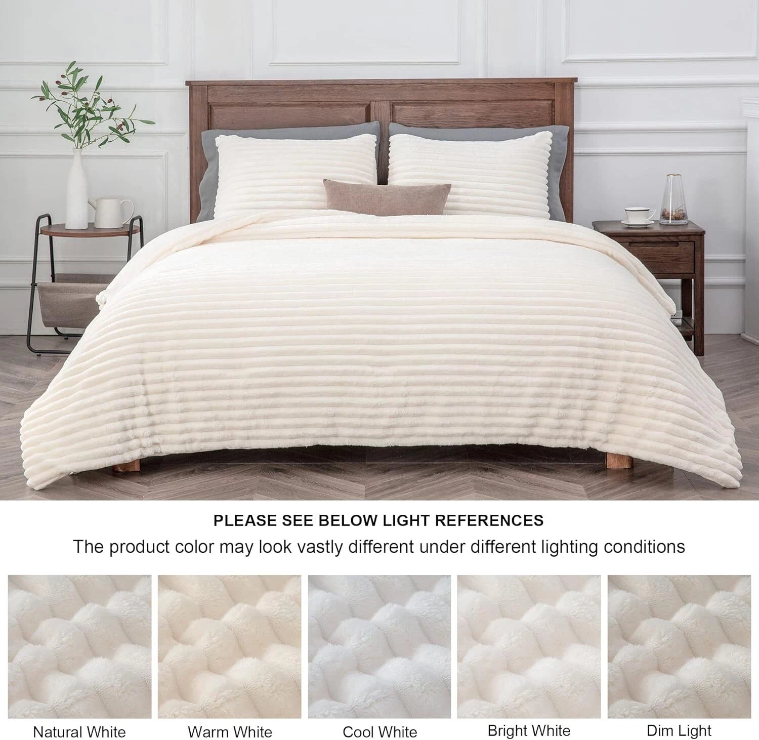 Queen Size Wool Comforter Set - Super Soft and Warm Fluffy White Bedding 07FC0E-D4 - KOEEK
