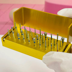 30pcs Dental Diamond Burs Drill+Disinfection Bur Block High Speed Handpiece Kit 07FC0E-D4 - KOEEK