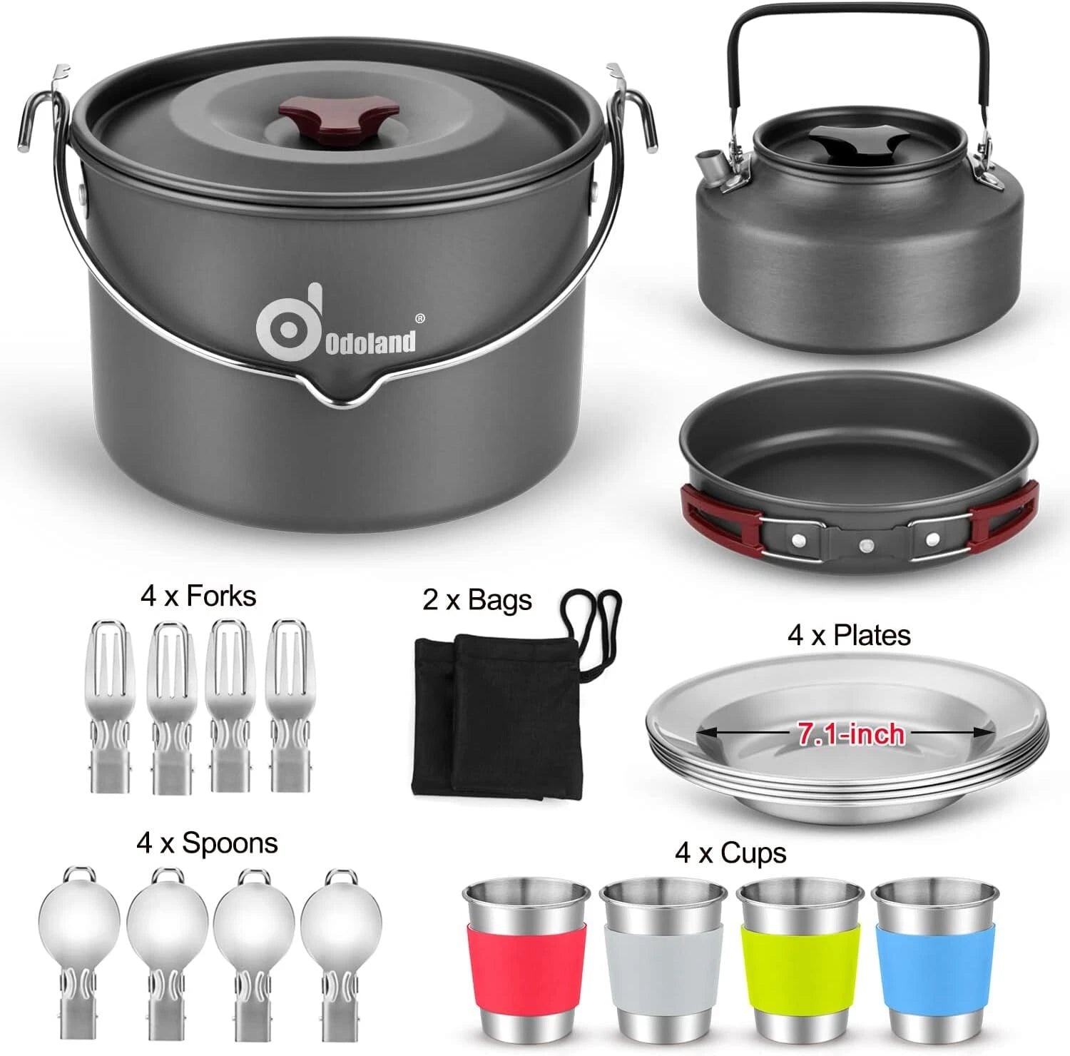 22 Piece Camping Cookware Set, Large Hanging Pot Pan Kettle, Picnic 07FC0E-D4 - KOEEK