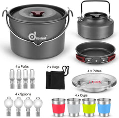 22 Piece Camping Cookware Set, Large Hanging Pot Pan Kettle, Picnic 07FC0E-D4 - KOEEK