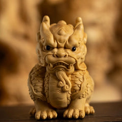 7cm Small Leaved Boxwood HandCarved Auspicious Beast Kylin tea pet Ornament 07FC0E-D4 - KOEEK