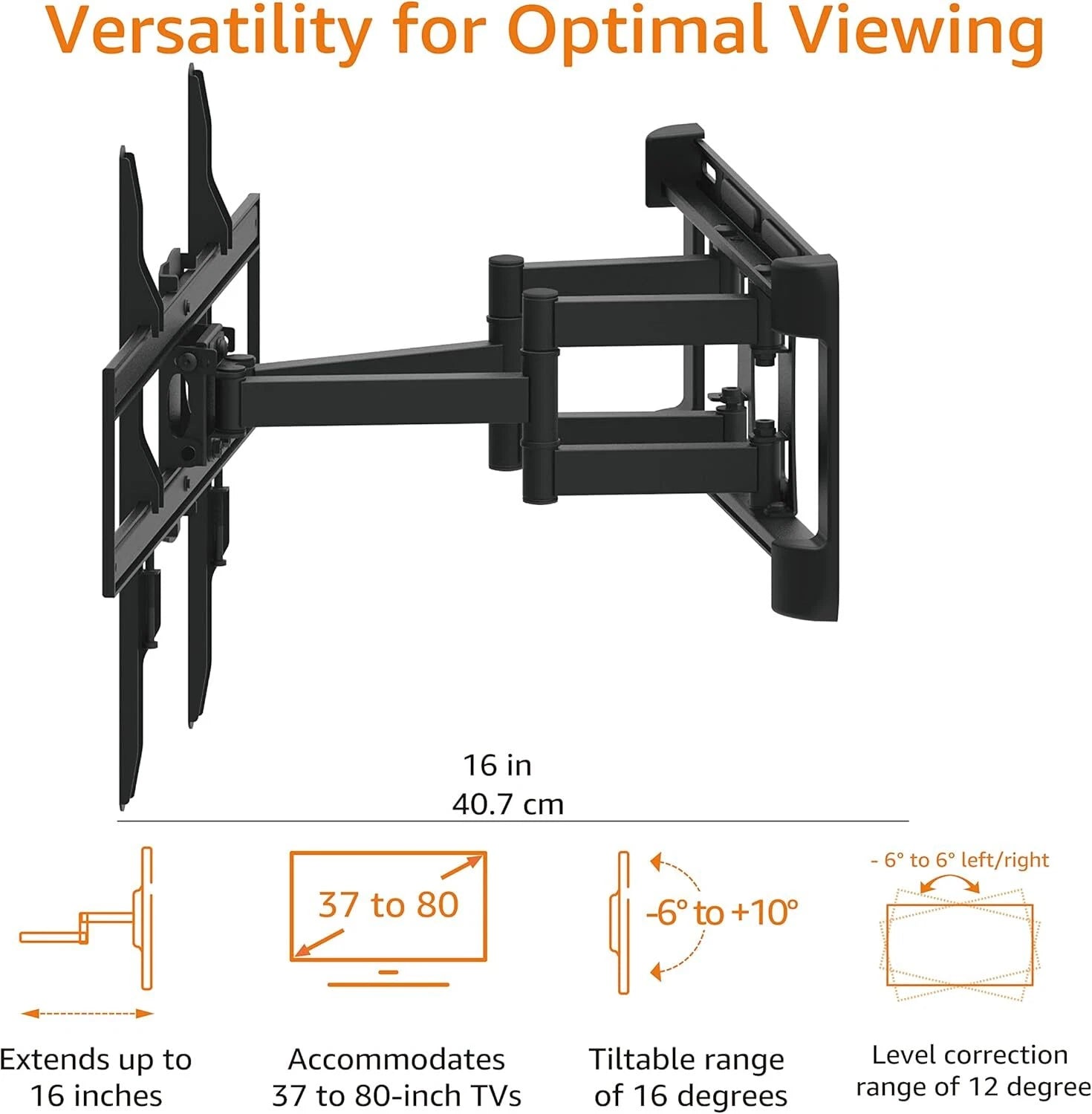 Heavy Duty Double Arm Full Motion Articulating TV Stand, Black 07FC0E-D4 - KOEEK
