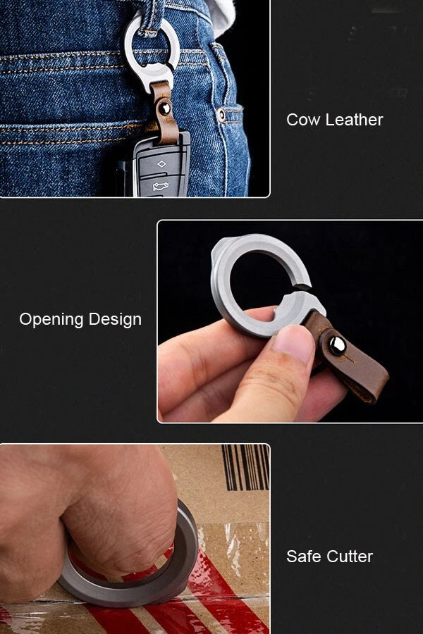 EDC Titanium Alloy + Leather Keychain Car Key Bag Portable Opener Crowbar Cutter EDC - KOEEK
