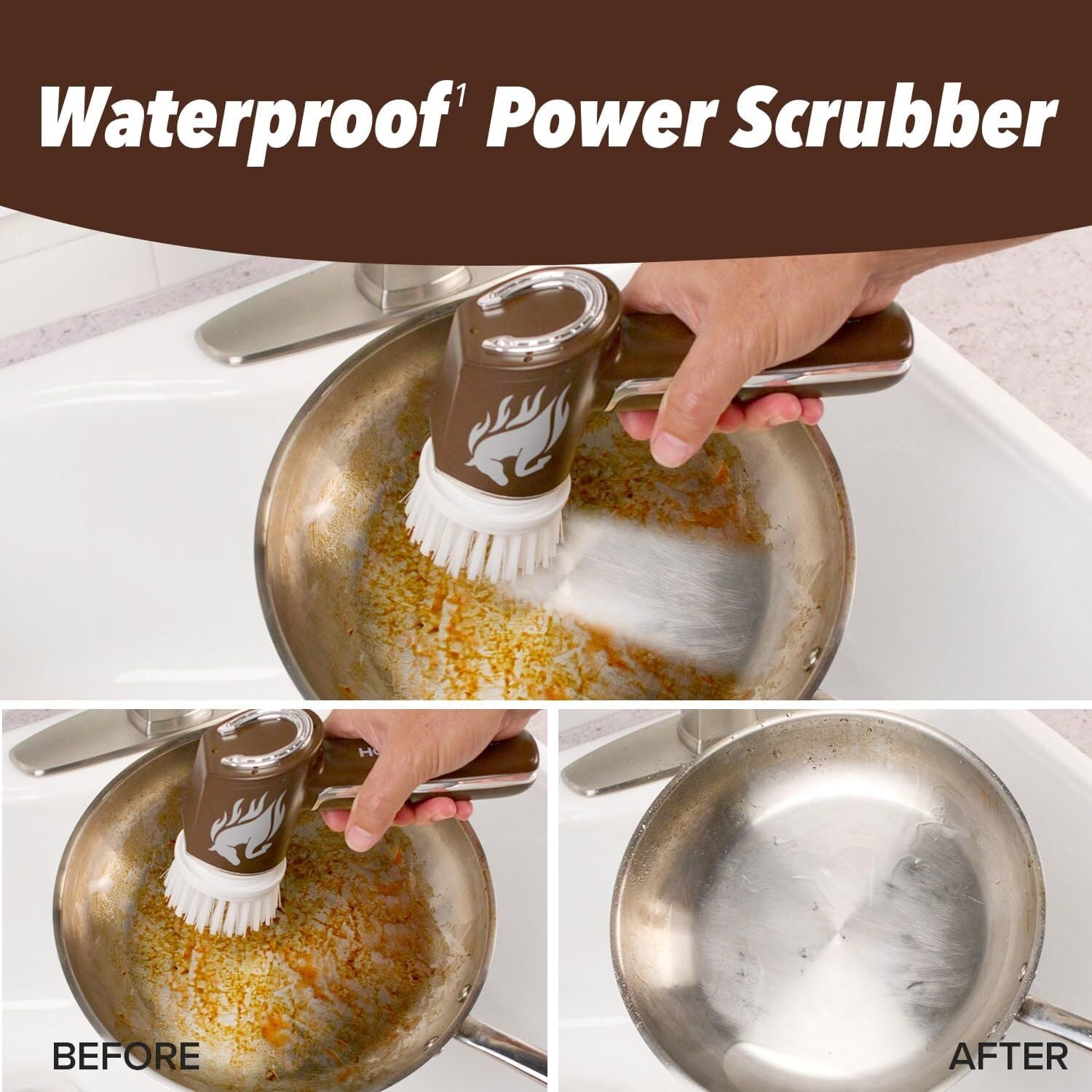 new Horsepower Scrubber, Waterproof, Electric Power, Spins 350 RPM, 5 Brush Red 07FC0E-D4 - KOEEK