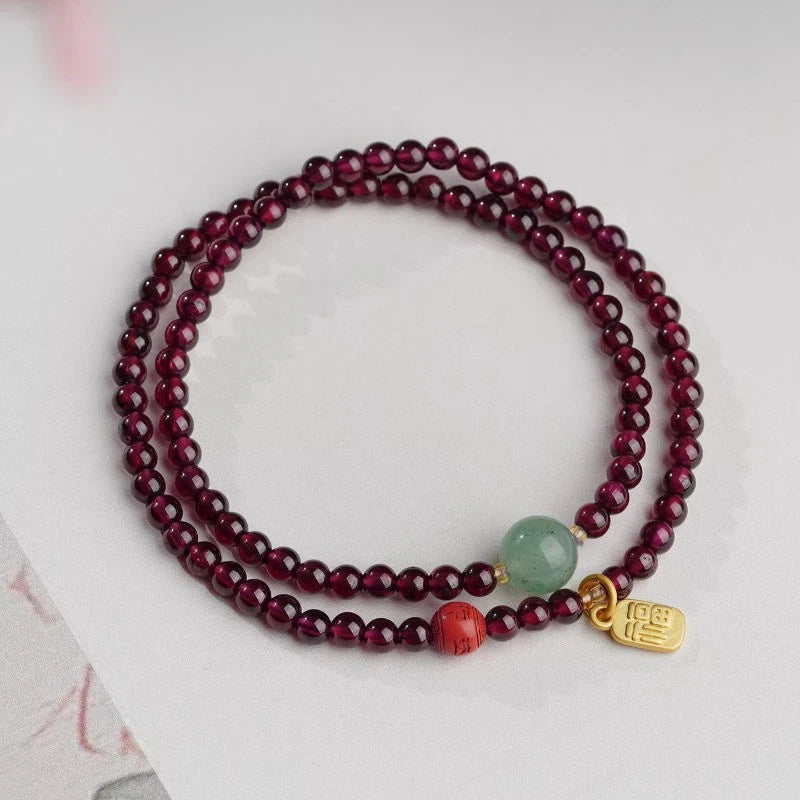 Natural Garnet Cinnabar Hand String Good Luck Bead Bracelet Amulet Bangles 07FC0E-D4 - KOEEK