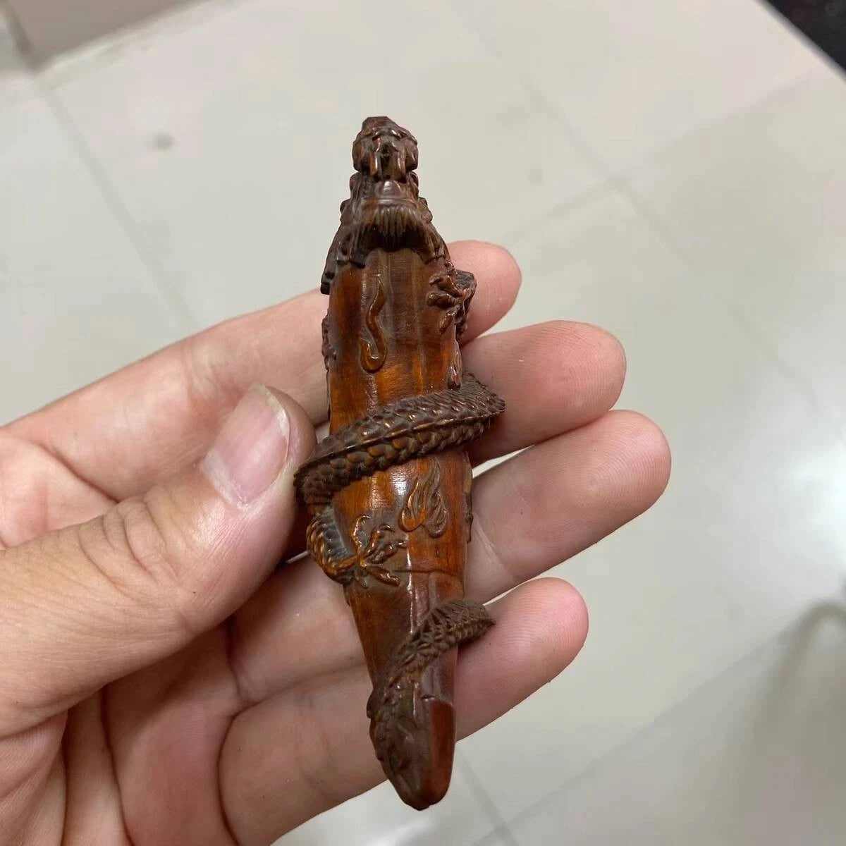 COOL Chinese Boxwood Hand Carved Dragon Figure Statue Netsuke Pendant Gift 07FC0E-D4 - KOEEK