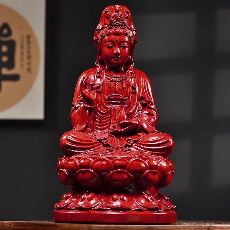 15cm Wood Handcarved Lotus Guanyin Buddha Statue Home Feng Shui Decoration 07FC0E-D4 - KOEEK