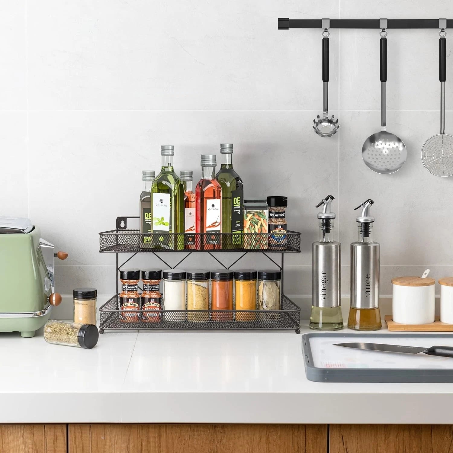 2 Tier Metal Kitchen Counter-top or Wall Mount Spice Rack,Jars Storage Organizer 07FC0E-D4 - KOEEK