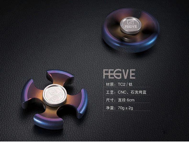FEGVE Baked blue Aerolite Titanium EDC Four-Hand quadrangle Fidget Spinner Toy 07FC0E-D4 - KOEEK