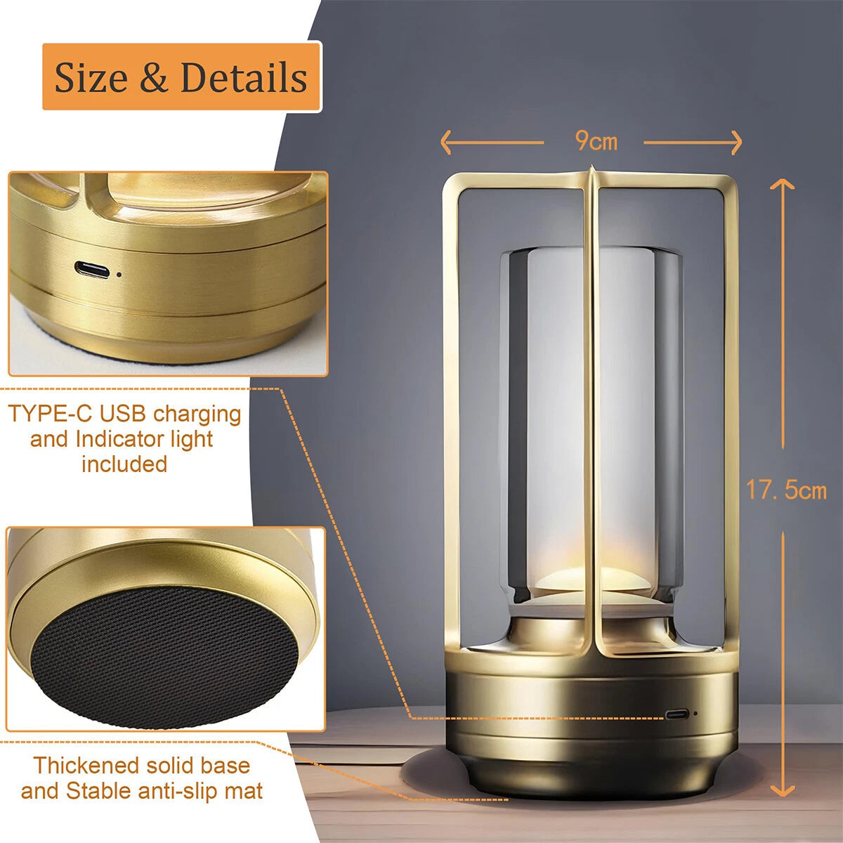 Rechargeable Led Touch Night Table Lamp Aluminium Design for Home Decoration 07FC0E-D4 - KOEEK