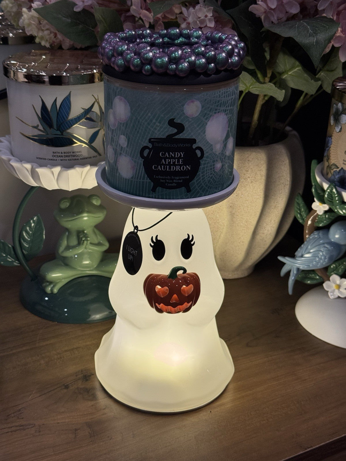 !!! Bath & Body Works Halloween Ghost 3 wick Candle Holder  LIGHTS UP!!! BATH & BODY WORKS - KOEEK