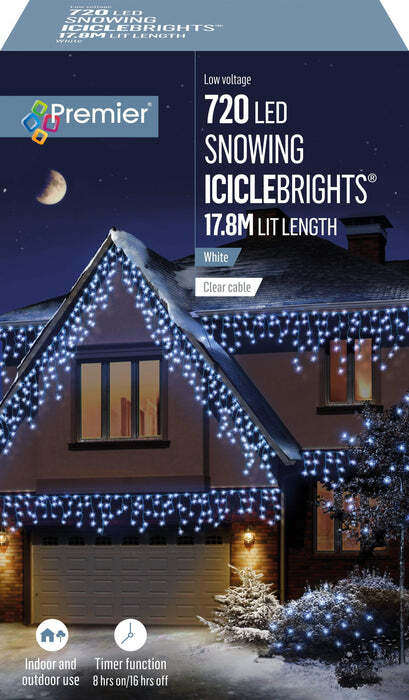 Premier 720 LED Snowing Icicles Multi-Action Christmas Lights with Timer - WHITE PREMIER - KOEEK