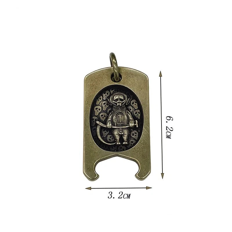 Retro Brass Skull Personality Penant Card Keychain Fashion Necklace Opener EDC 07FC0E-D4 - KOEEK