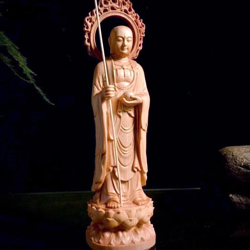 Natural Thuja Wood Carved Ksitigarbha Bodhisattva Statue Home Decor 07FC0E-D4 - KOEEK