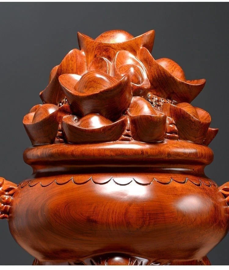 Rosewood Treasure Bowl Figurine 12cm Hand Carved Wooden Home Desk Decor Gift 07FC0E-D4 - KOEEK