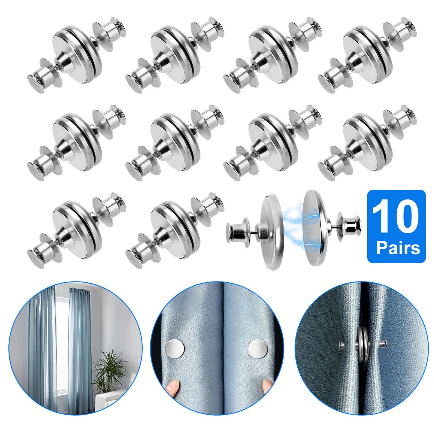 10 Pairs Magnetic Buckle Curtain Clips Nail Button Anti-Light Leakage Decor