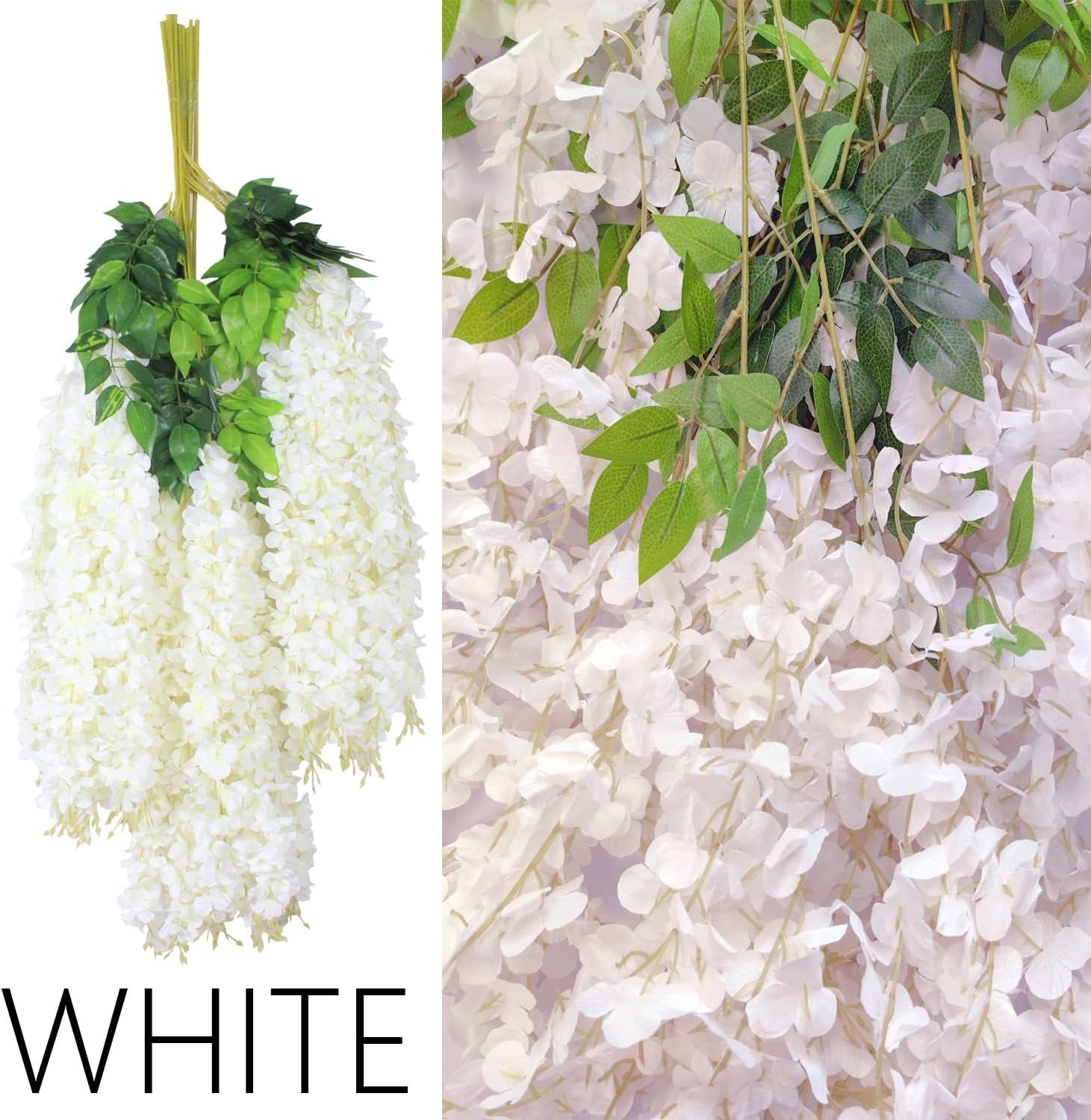 new 12Pcs Artificial Wisteria Flowers 3.6 Feet/Piece White Dense 12 PCS, 07FC0E-D4 - KOEEK