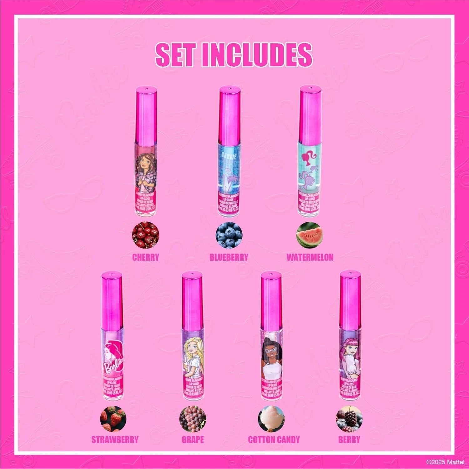 Barbie 7-Piece Lip Gloss Set for Girls Kids Makeup Gift Party Favor Toy BARBIE - KOEEK