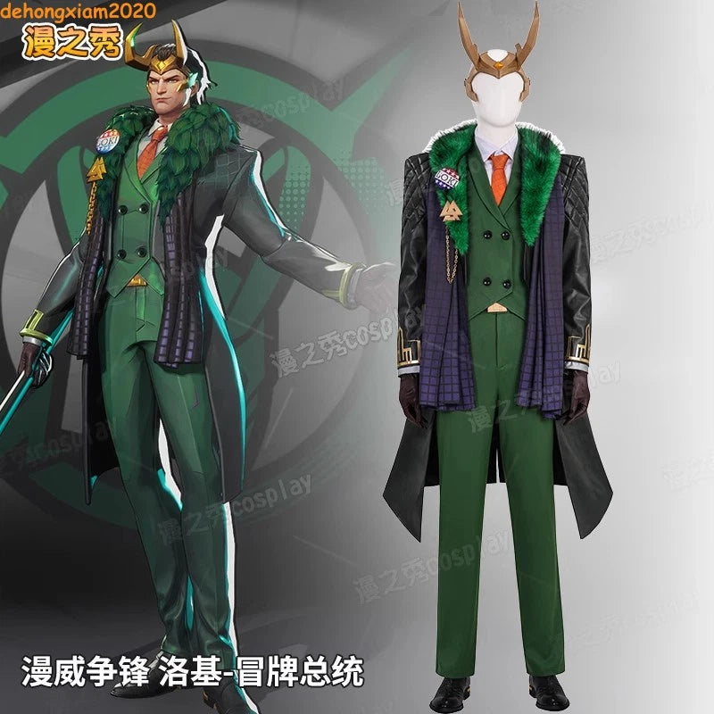 Marvel Rivals Loki Costume Outfit God of Lies Halloween Cosplay Shoes Headwear 07FC0E-D4 - KOEEK
