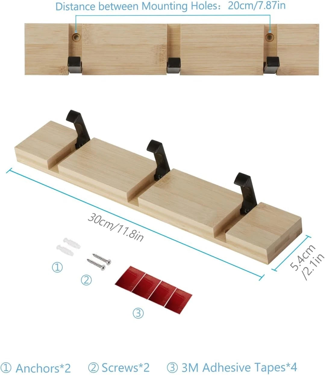 Wooden coat hook coat rack wall-mounted, space-saving coat rack 07FC0E-D4 - KOEEK