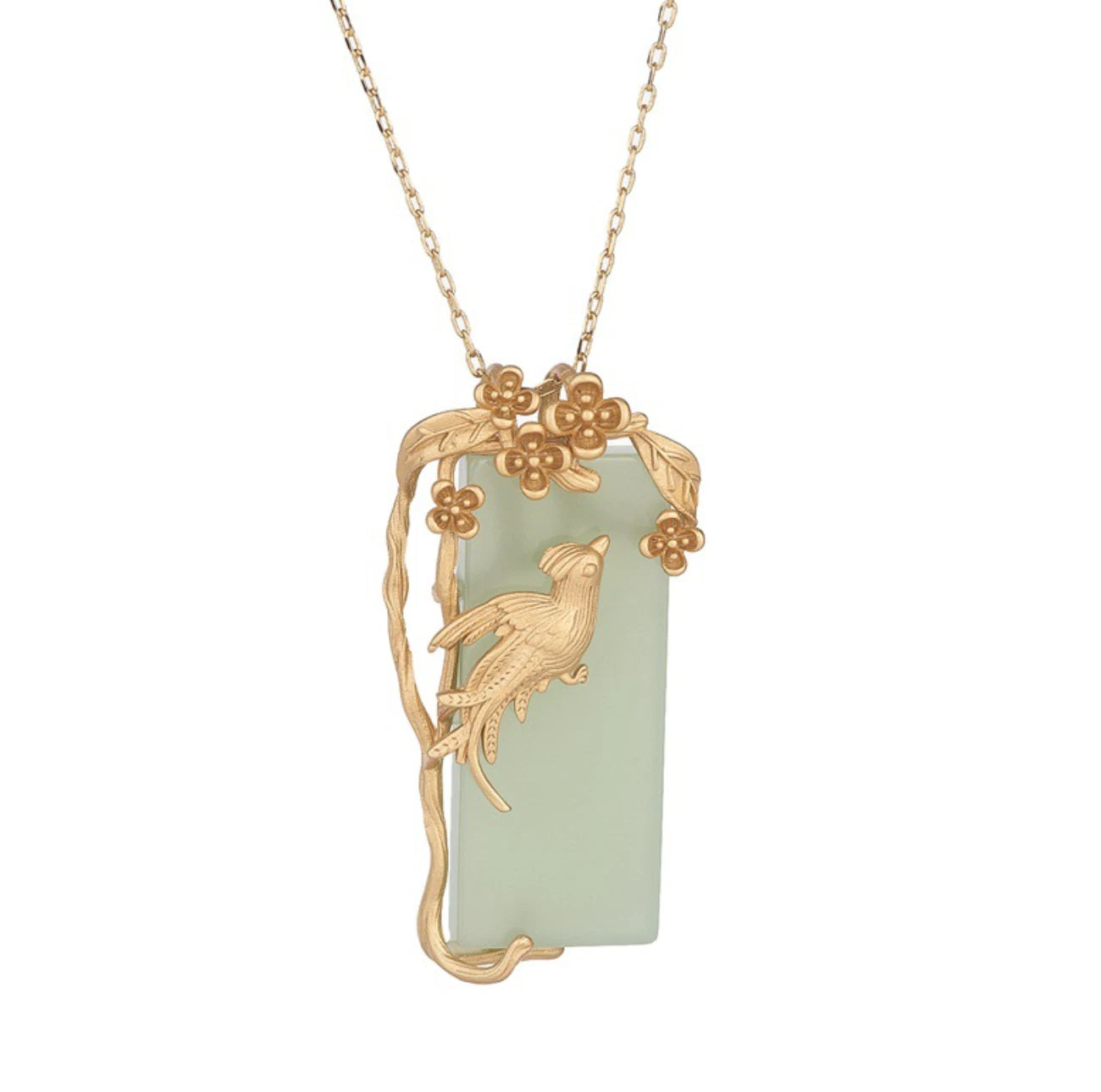 Jade Pendant Necklace Charm 18K Gold Plated Chain Phoenix Bird Dainty Gemstone 07FC0E-D4 - KOEEK