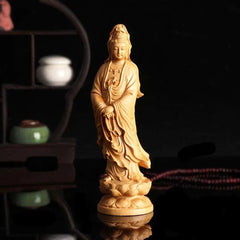 Wood Carving Figurine of Avalokitesvara Buddhist Buddha Statue Aesthetic Decor 07FC0E-D4 - KOEEK