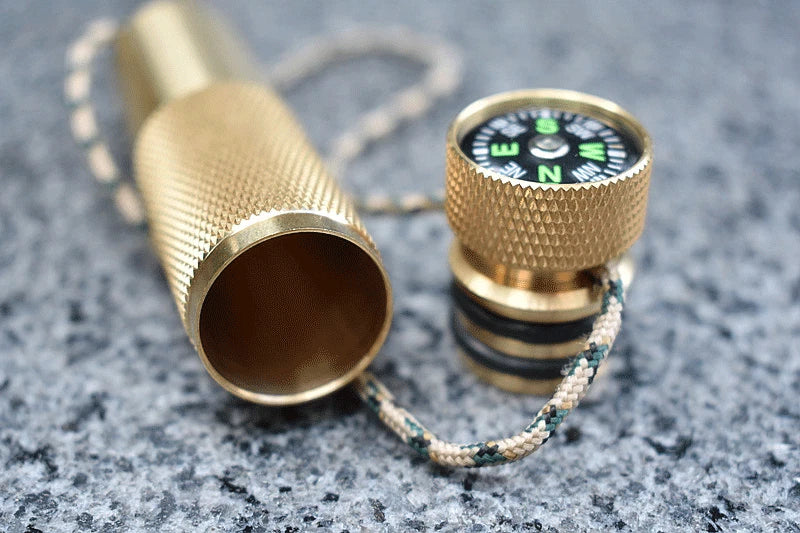 EDC Brass Waterproof Pill Case Container Box Pendant Compass Multi Tool Gift 07FC0E-D4 - KOEEK