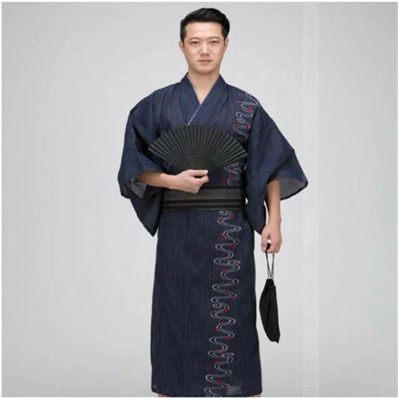 Japanese Yukata Kimono Double-layered Cotton Bathrobe Robe Men's Long Pajamas 07FC0E-D4 - KOEEK