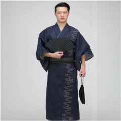 Japanese Yukata Kimono Double-layered Cotton Bathrobe Robe Men's Long Pajamas 07FC0E-D4 - KOEEK
