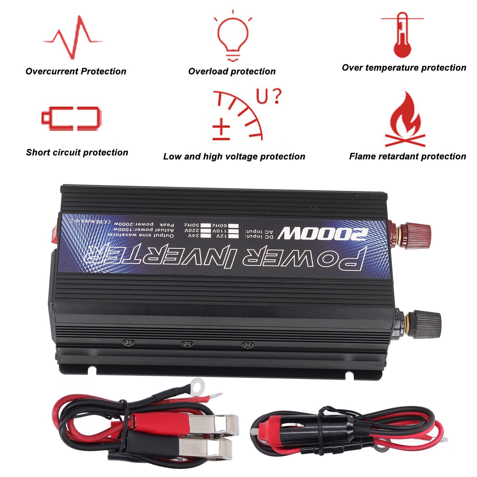 new 2000W Car Pure-Sine  Solar Converter   DC 12V to AC 220V/110V koeek - KOEEK