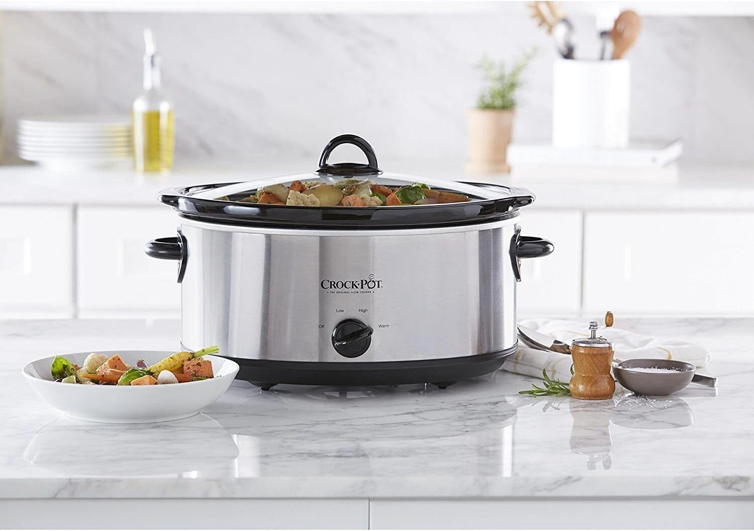 7-Quart Oval Manual Slow Cooker, Stainless Steel Multifunctional Cookware 07FC0E-D4 - KOEEK