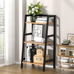 Three-tier bookshelf trapezoidal bookshelf,industrial-style steel frame bookcase 07FC0E-D4 - KOEEK