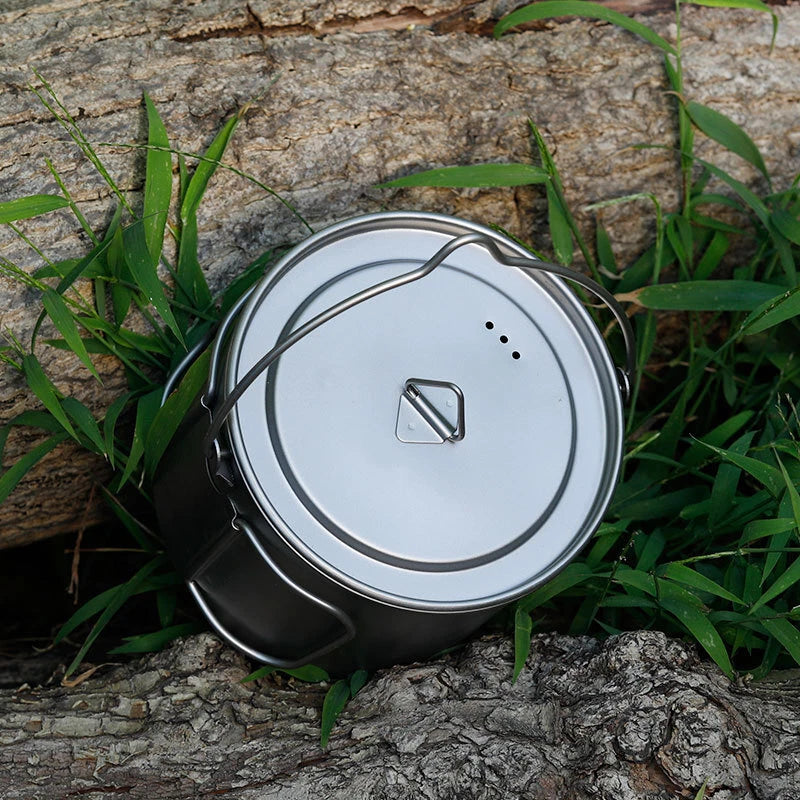 Titanium Hanging Pan Folding Short Handle Camping Single Pot Light 900ml 07FC0E-D4 - KOEEK