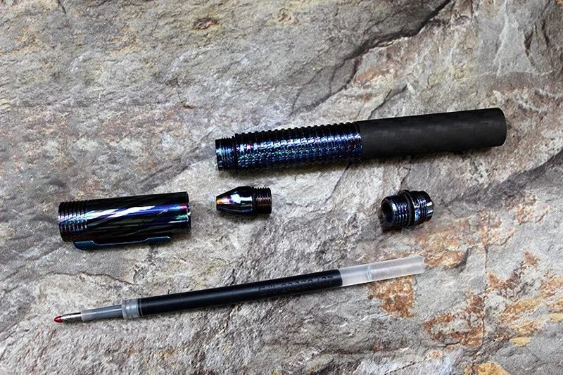 Titanium Damascus+Carbon Fiber Ball Point Pen Ballpoint Broken Window Tool Pen 07FC0E-D4 - KOEEK