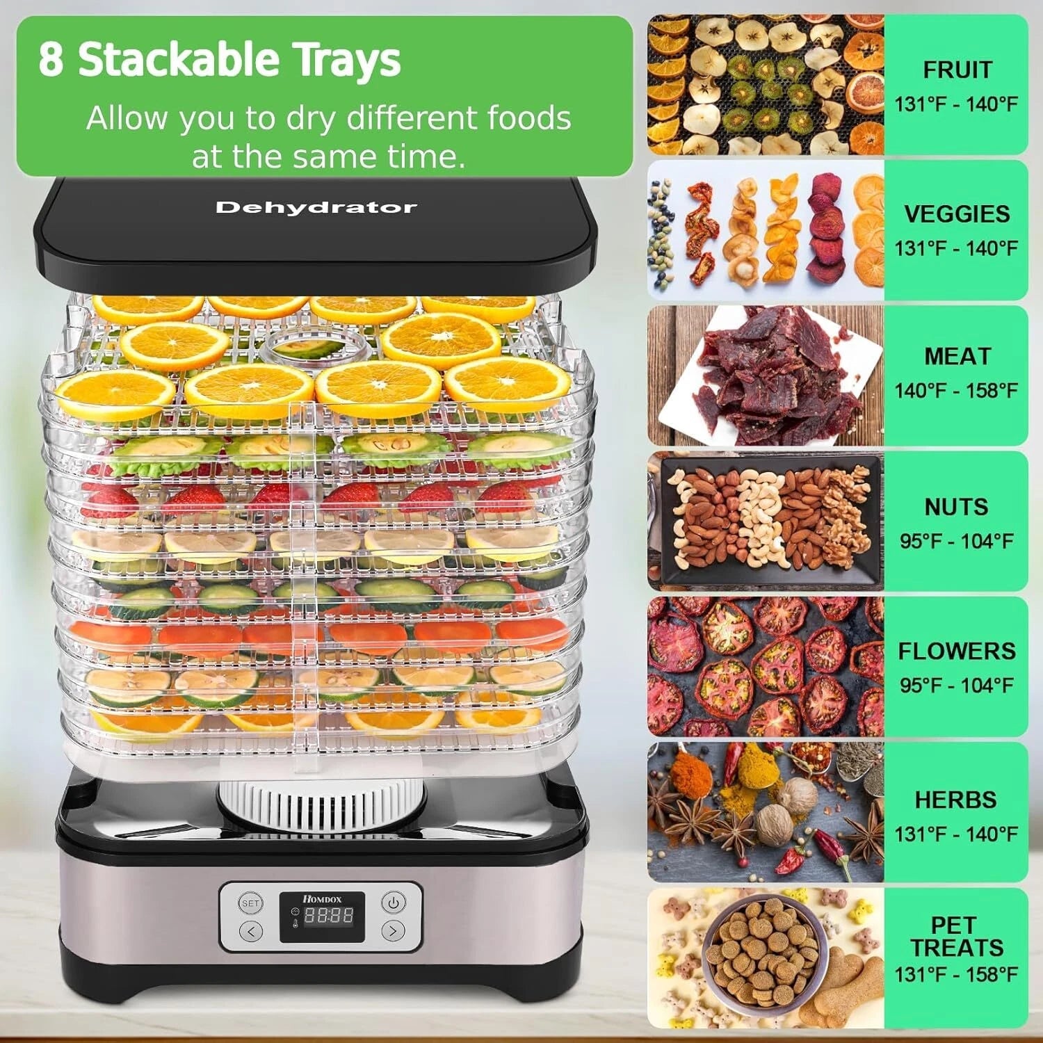 Food Dehydrator, 8 BPA-Free Trays, 400 Watt Dehydrator 07FC0E-D4 - KOEEK