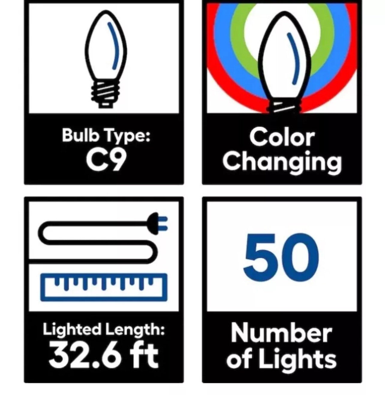 GE Color Choice 50 LED Dual Color C9 Blue or Cool White Lights or Light Show GE - KOEEK
