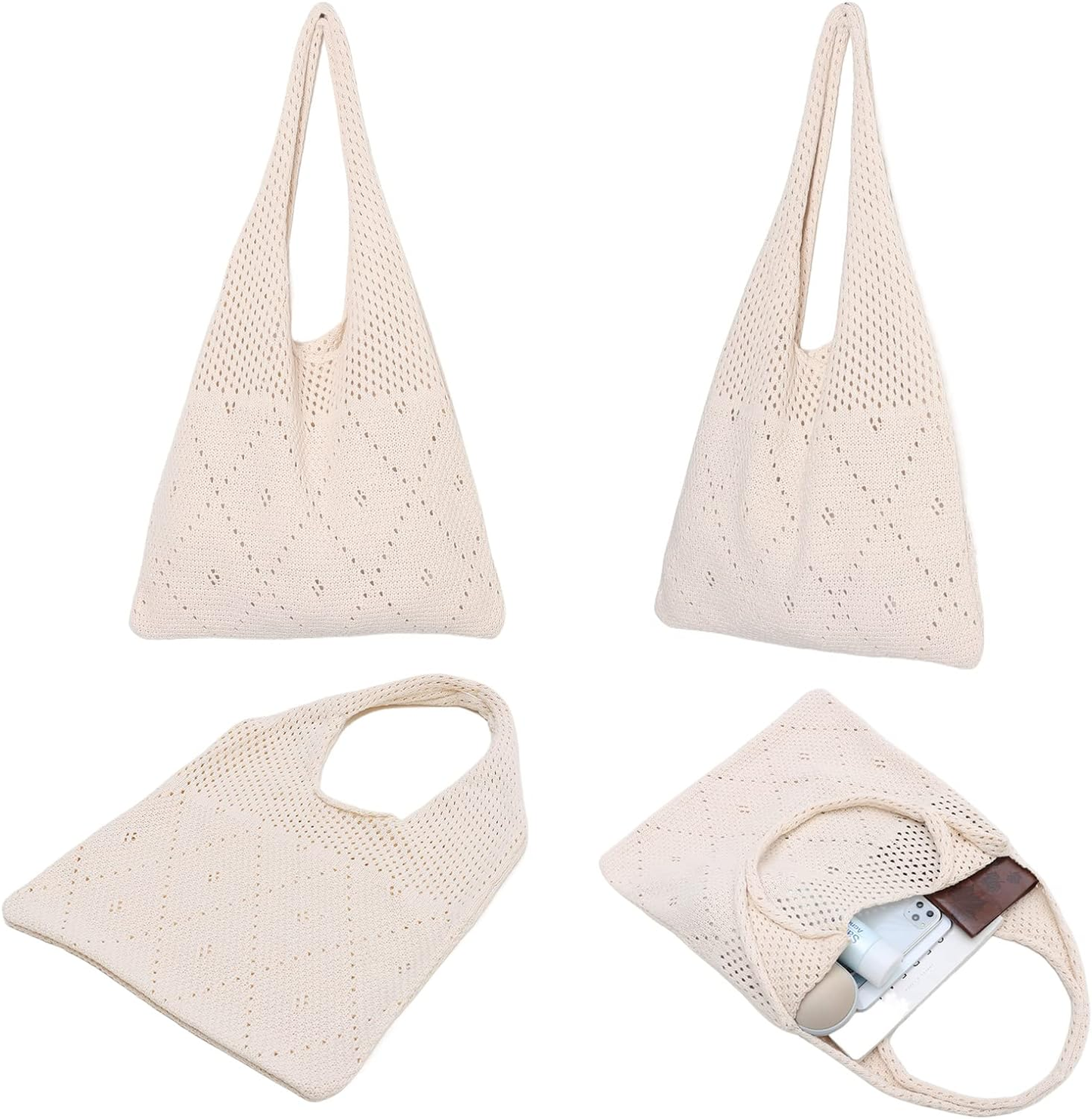 ny Heklet Mesh Beach Tote Bag Sommer Y2K Estetisk strikket skulderveske Stor kapasitet