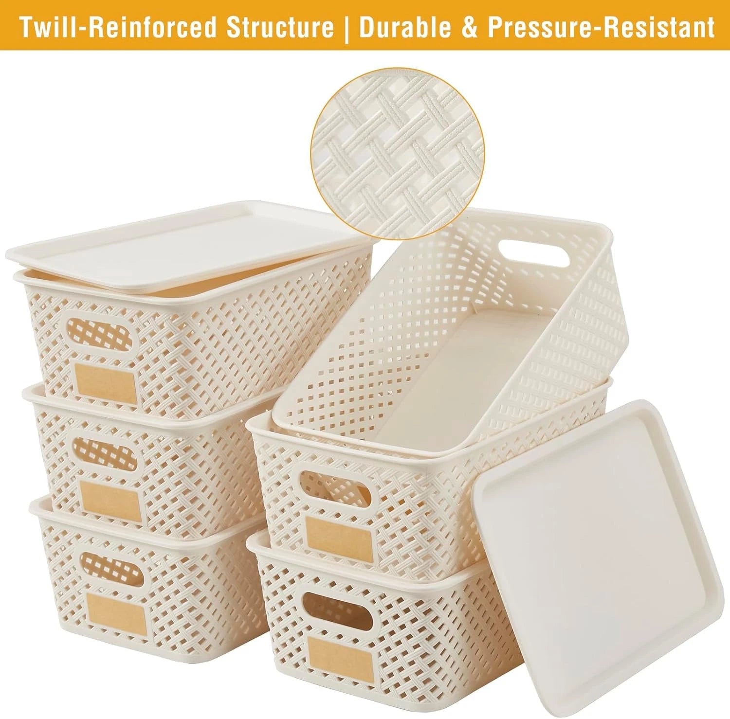 Small plastic twill storage basket,set of 6,dimensions:10.35 x 7.3 x 4.09 inches 07FC0E-D4 - KOEEK