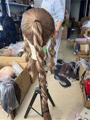 Final Fantasy 7 FF7 Aerith Zack Fair Cosplay Wig Handmade Unisex Long Hairpiece 07FC0E-D4 - KOEEK