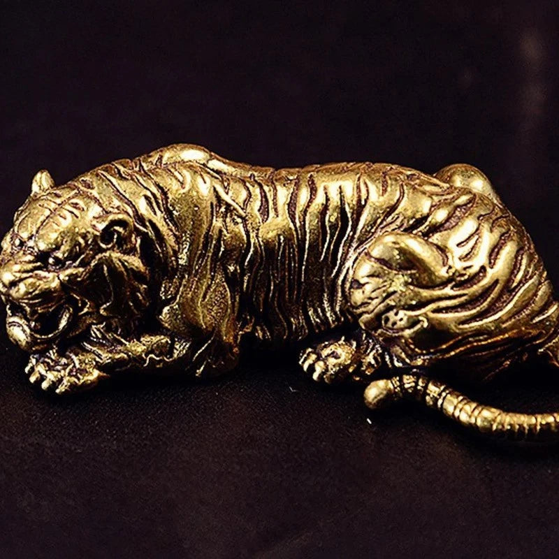 5.3cm Retro Brass Handcarved Tiger King Statue Paperweight Tea Pet Decoration 07FC0E-D4 - KOEEK