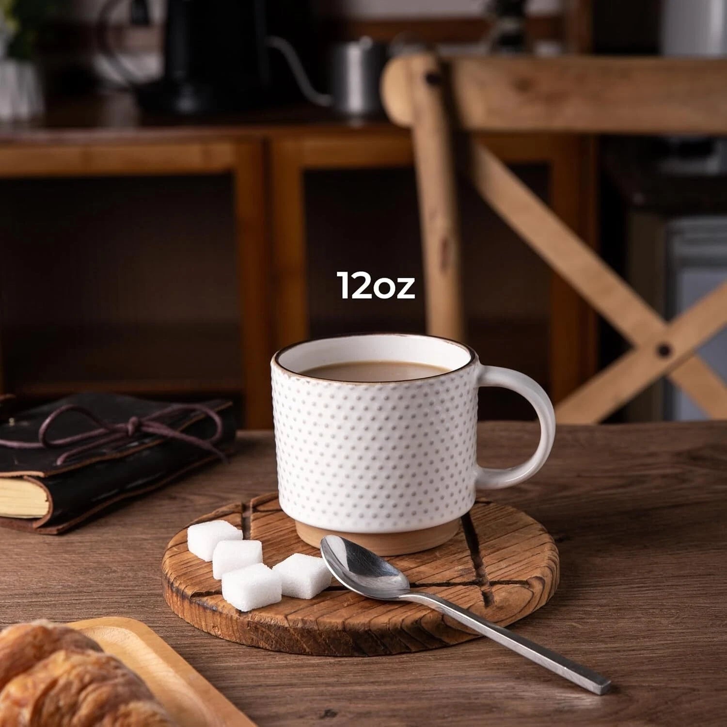 12OZ Stackable Coffee Mugs, Ceramic Coffee Mugs with Texture Patterns 07FC0E-D4 - KOEEK