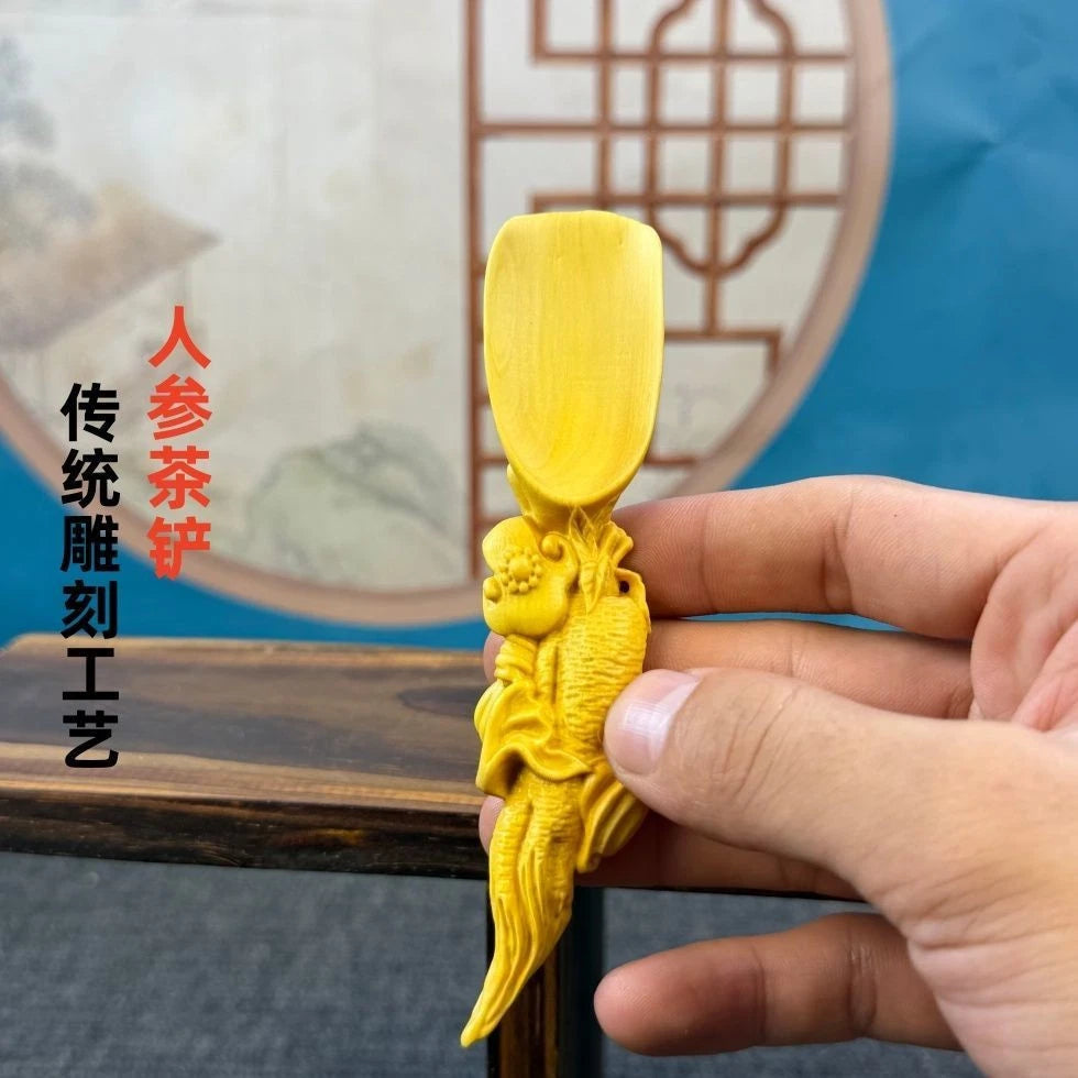 Boxwood Carved Ginseng Tea Scoop Hand Piece Fidget Décor Craft Wooden Ornament 07FC0E-D4 - KOEEK