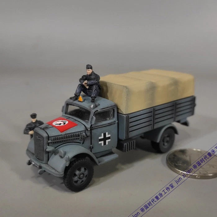 1/72 Scale WWII German Army Opel Medical Truck Grey Vehicle + Beige Shed Model 07FC0E-D4 - KOEEK