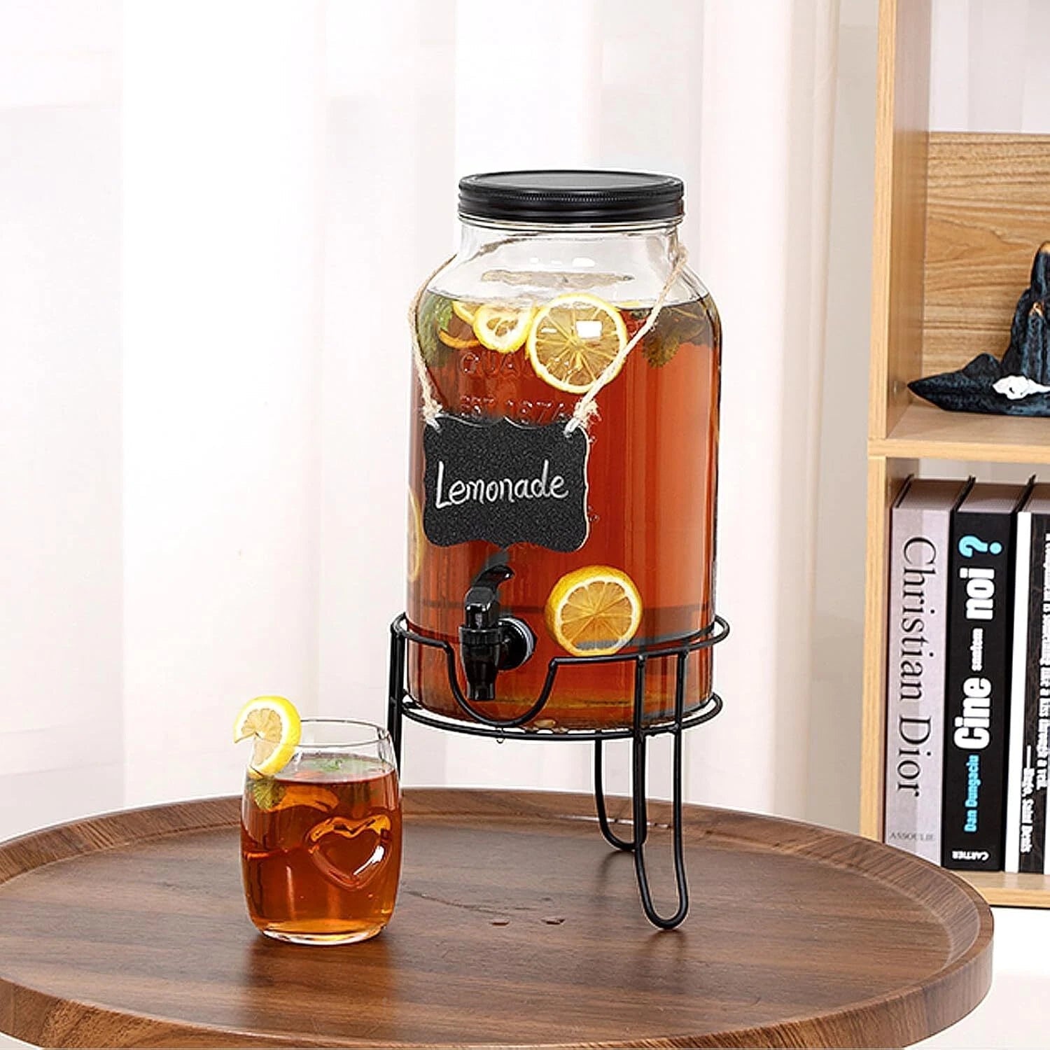 1.5 Gallon Glass Drink Dispensers for Parties,Ice Beverage Dispensers with Stand 07FC0E-D4 - KOEEK