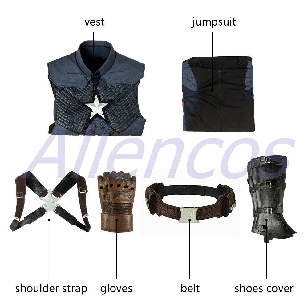 Avengers Endgame Captain America Ver 2 Costume Steve Rogers Cosplay Suit Boots 07FC0E-D4 - KOEEK