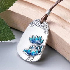 Silver Plated Lotus Pendant Necklace Unisex Cloisonne Enamel Minimalist Charm 07FC0E-D4 - KOEEK