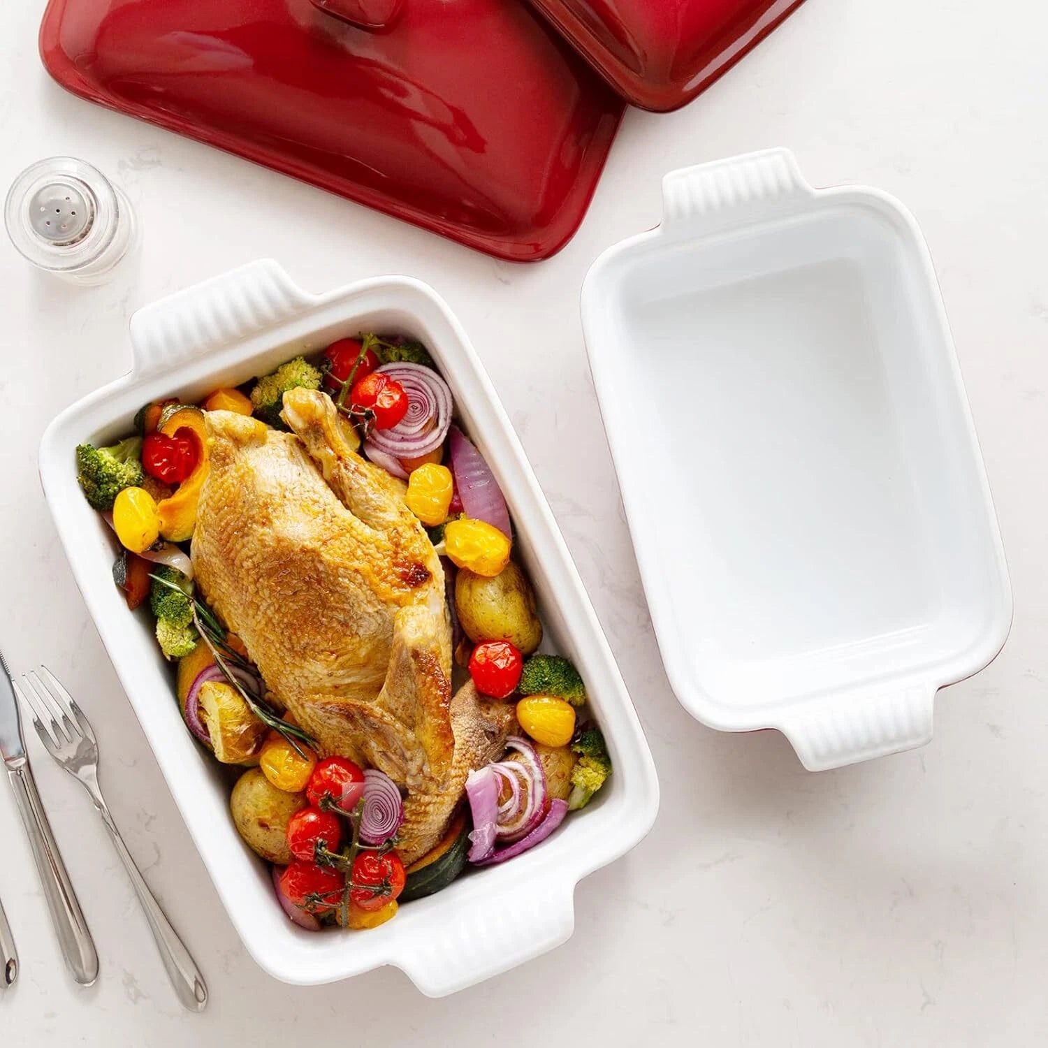 Casserole, 13x9 Baking Pan, 3.8-Quart Casserole Set , with Lid, Red 07FC0E-D4 - KOEEK