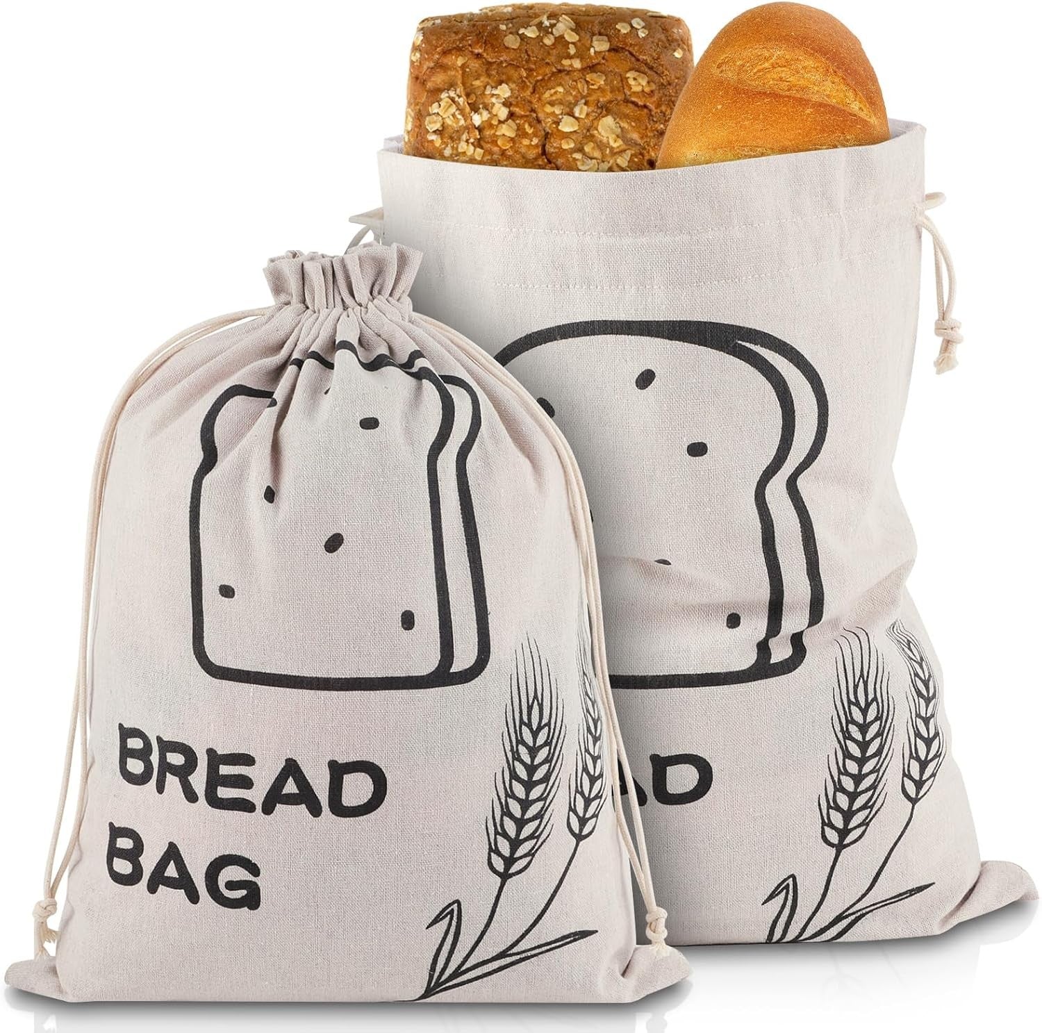 new Linen Bread Bags, 2 Pack - Plastic Lined, Reusable One Size, ivory white 07FC0E-D4 - KOEEK